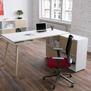 WORKSTATION MIDI 130X120XH81,5CM GAMBE IN LEGNO BIANCO/ROVERE