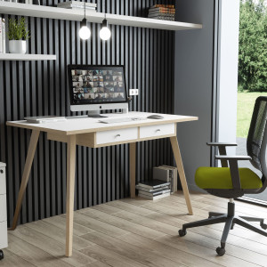 POSTAZIONE HOME-OFFICE CON SOTTOPIANO 120X60XH74,4CM GAMBE LEGNO BIANCO/ROVERE