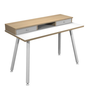 POSTAZIONE HOME-OFFICE CON SOPRALZO 120X60XH74,4CM GAMBE METALLO BIANCO/ROVERE