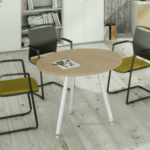 TAVOLO RIUNIONE TONDO Ã˜80CM BIANCO/ROVERE SKINNY METAL