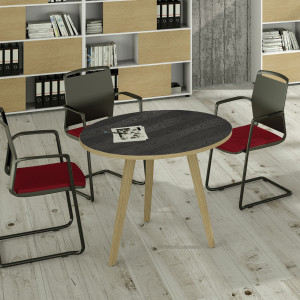 TAVOLO RIUNIONE TONDO Ã˜80CM ROVERE/NERO VENATO WOODY