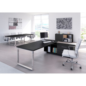 SCRIVANIA MANAGER 180X90CM C/MOBILE SERVIZIO REV. NERO VEN. - PRESTIGE METAL