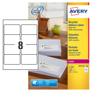 ETICHETTE IN CARTA RICICLATA BIANCA - 99,1X67,7MM - LASER - 100 FG AVERY COD. LR7165-100