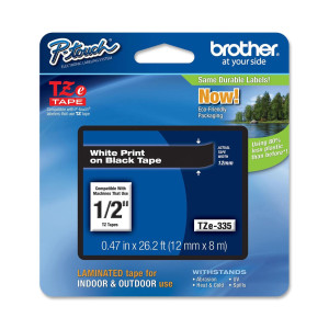 NASTRO BROTHER TZE-335 12MMX8MT BIANCO/NERO COD. TZE-335